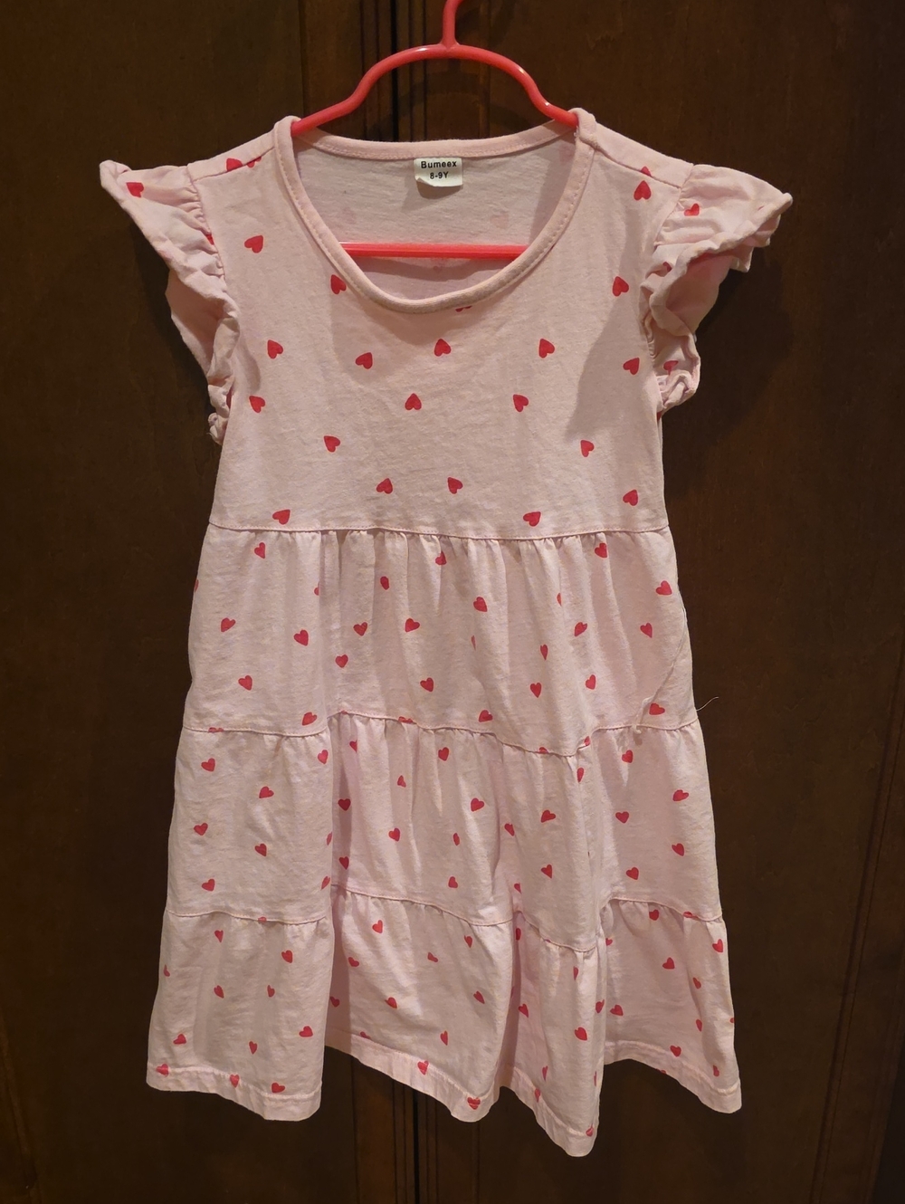 Girls Pink Heart Tiered Dress - Unbranded
